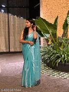 Jimmy choo Embellished Saree for Women, Sky Blue 