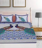 Jaipuri Cotton Double Bedsheet with 2 Pillow Covers | 80x90 Inch | Peacock | Traditional Rajasthani Print