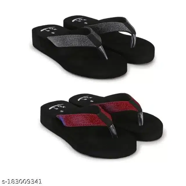 Slippers for Women (Black & Red, 4) (Pack of 2)