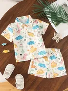 Ploy Cotton floral Print Clothing set for boys, White 