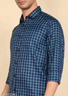 Cotton Blend Checked Shirts for Men, Blue 