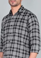 Cotton Blend Checked Shirts for Men, Black 