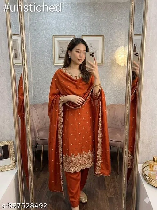 Vichitra Silk Punjabi/All Over Suits for Women (6.65 meter (XXL)