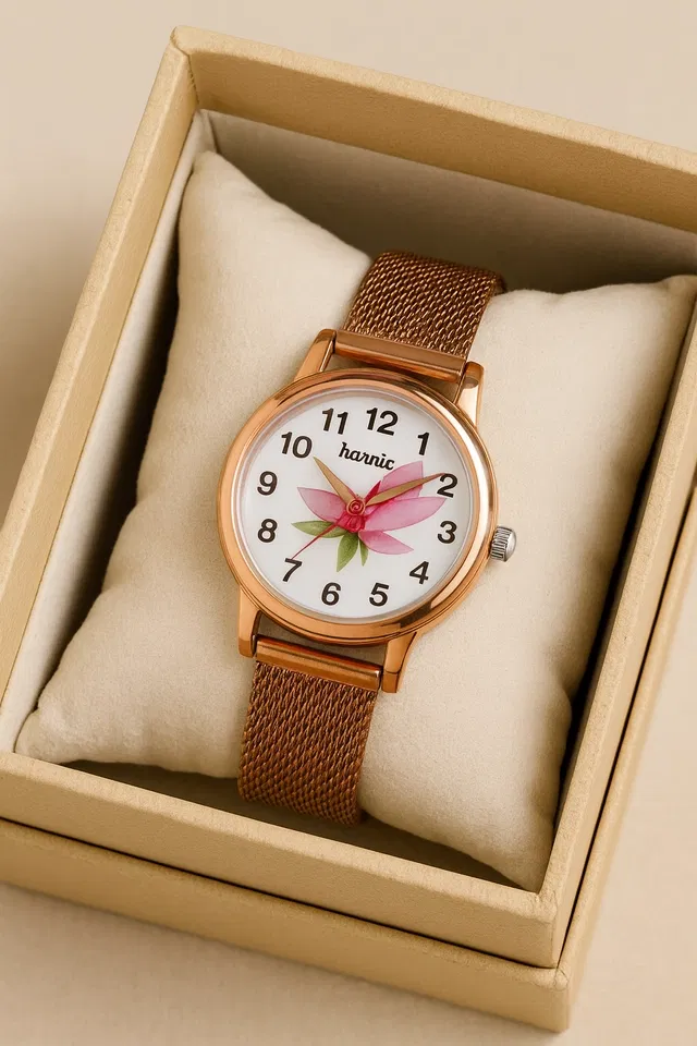 Round Dial Analog Watch for Women (Rose Gold)