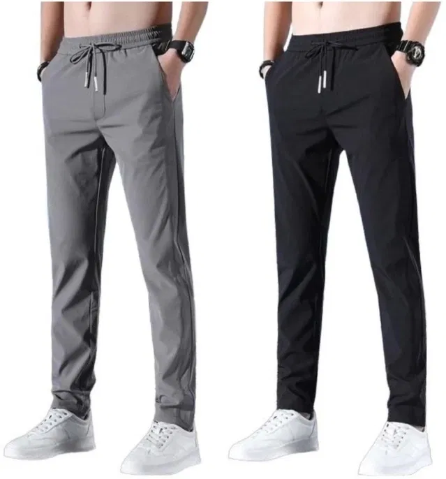 Polyblend Printed Trackpants for Men, Black & Grey, Pack of 2 (M)