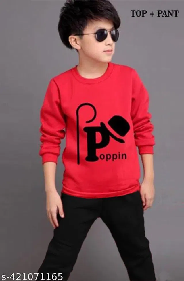 Cotton Clothing Set for Boys (Red & Black, 12-18 Months)