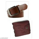 Stylish Belt with Wallet for Men (Dark Brown, Set of 2)