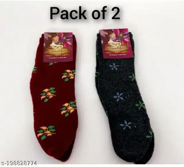 Wool Socks for Women (Maroon & Black, Set of 2)