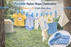 Portable Nylon Rope Clothesline 5 Meter + 12 Clips Blue