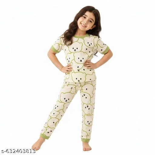 Night Suit for Girls (Green, 13-14 Years)