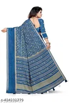 Silk Printed Saree for Women, Blue 