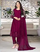 Net Solid Kurta Set with Dupatta for Women 