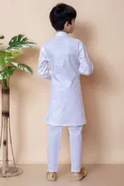 Cotton Embellished Kurta with Payjama for Boys, White 