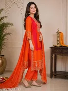 Print Embroidery Chinon Salwar Suit Set for Women 