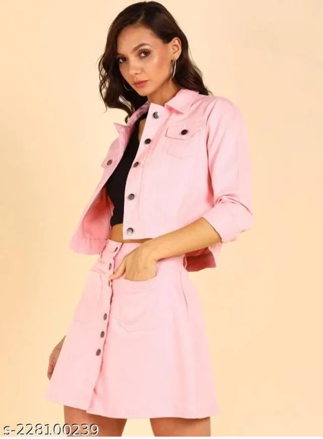 Cotton Blend Skirts for Women (Pink, 34)