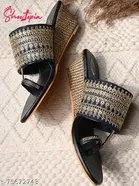 Shoetopia Black Embellished Wedge Sandals 