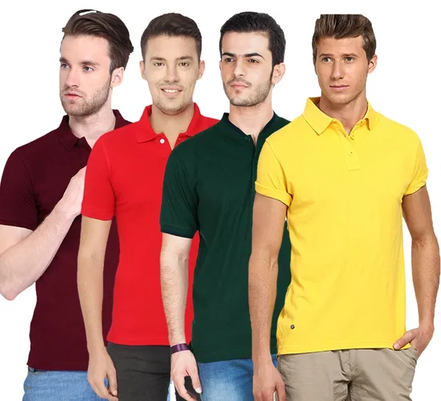 Polo Solid T-shirt Pack of 4 for Men (Multicolor, XL)