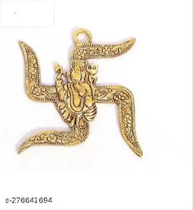 Metal Ganpati Swastik Wall Hanging (Gold)
