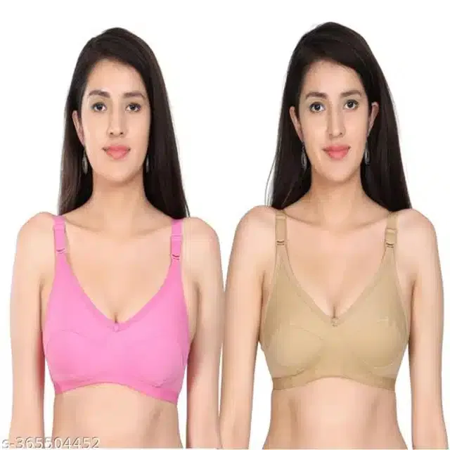 Polycotton Non-Padded Bra for Women (Assorted, 36B) (Pack of 2)