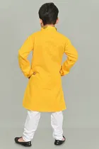 Cotton Printed Kurta with Payjama for Boys, Yellow & White 