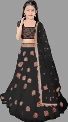 Net Embroidered Semi Stitched Lehenga for Girls 