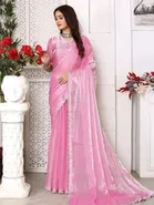 Jimmy choo Embellished Saree for Women, Sky Blue 