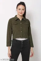 Cotton Blend Jacket for Women (Olive, S)