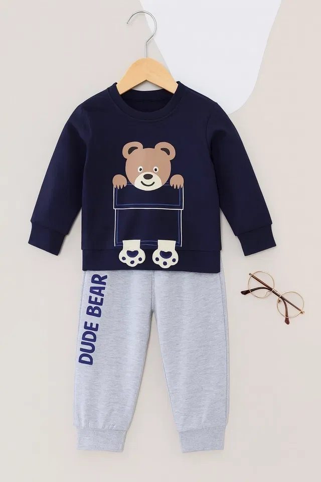 Hoisery Printed Clothing Set for Boys (Blue, 4-5 Years)