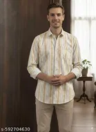 Cotton Blend Checked Shirt for Men, Cream 