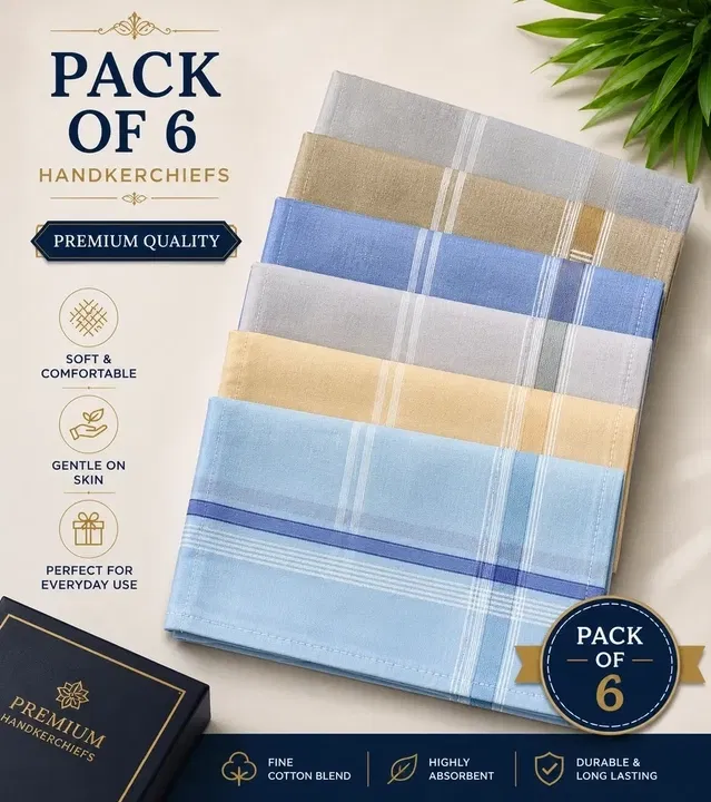 Cotton Solid Handkerchiefs for Men (Multicolor, Pack of 6)