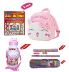 Combo of Kids Cartoon Bag Backpack, All In One Book, Water Bottle & Gift Set Geometry Set 