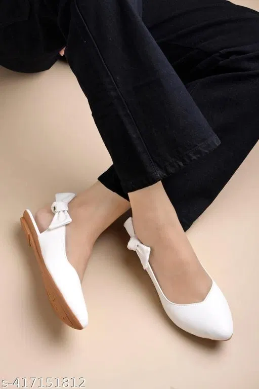 Solid Synthetic Ballerinas for Women (White, IND-6)