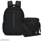 Polyester Backpack with Cross Body Bag, Black, Set of 2