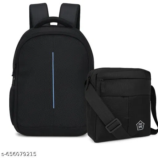 Polyester Backpack with Cross Body Bag, Black, Set of 2