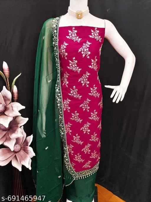 Embroidered Anarkali Suit for Women (Maroon, Un Stitched)