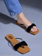 Shoetopia Black Embellished Flat Sandals 