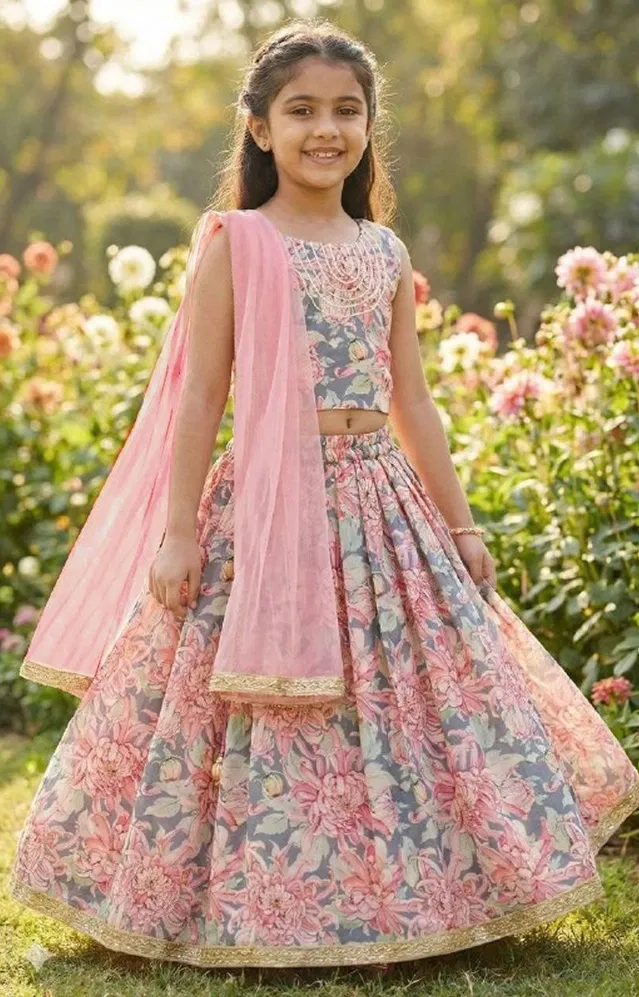 Rayon  Lehenga & choli For Girls, Multicolour (3-4 Years)