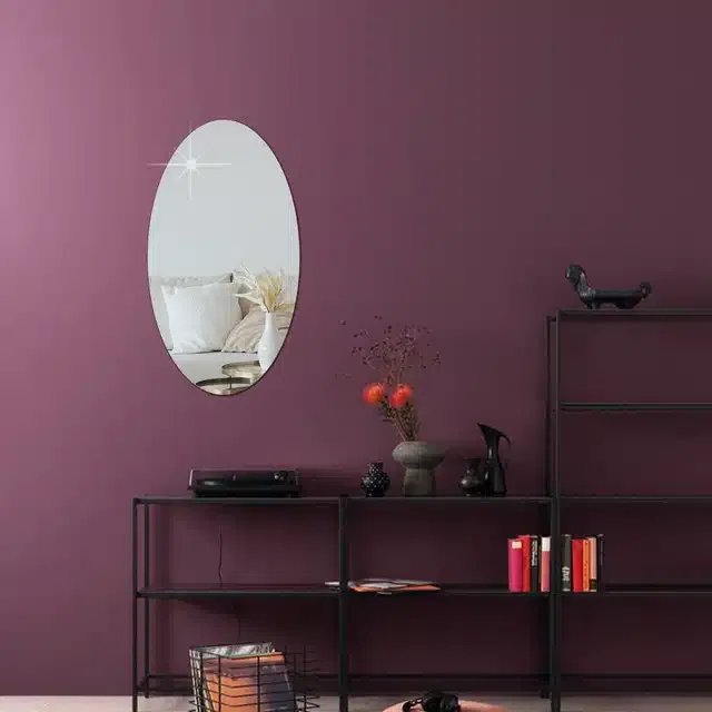 Acrylic Oval Shaped Wall Mirror Stickers (Silver, 20x30 cm)