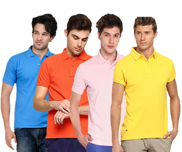 Polo Solid Pack of 4 T-shirts for Men (Multicolor, L)