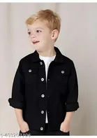 Denim Solid Jacket for Boys (Black, 5-6 Years)