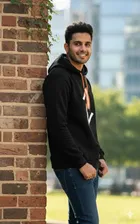 Fleece Printed Hoodie for Men, Black 