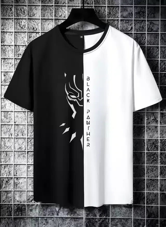Half Sleeves T-Shirt for Men (Black & White, XXL)