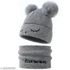 Woolen Cap with Neck Warmer for Kids, Set of 1 (Multicolor)