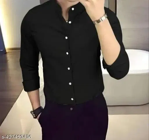 Cotton Solid Shirt for Men, Black (XL)