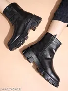 Shoetopia Solid Block Heel Boots Black 
