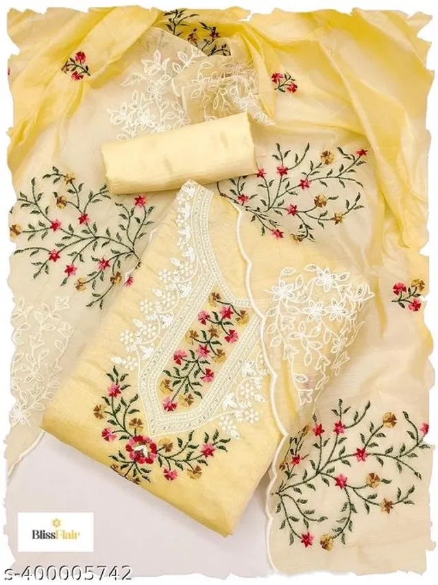 Embroidered Unstitched Suit for Women (Yellow, 2.25 m)