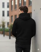 Fleece Printed Hoodie for Men, Black 