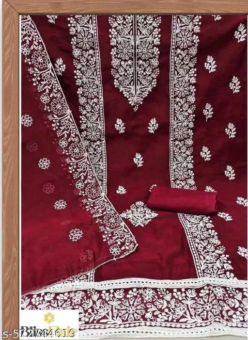 Embroidered Floral Patiala Suits for Women (Red, Un Stitched)