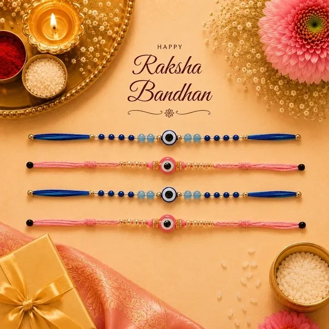 Evil Eye Rakhi for Brother Blue & Pink [Pack of 4]