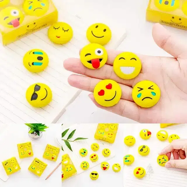 Smiley Eraser for Kids (Yellow, Pack of 4)